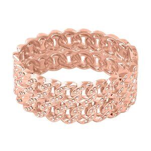 Women's White Large Austrian Crystal Bangle Bracelet in Rosetone